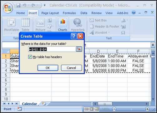 Create a Table in Excel