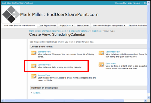 Create Calendar View